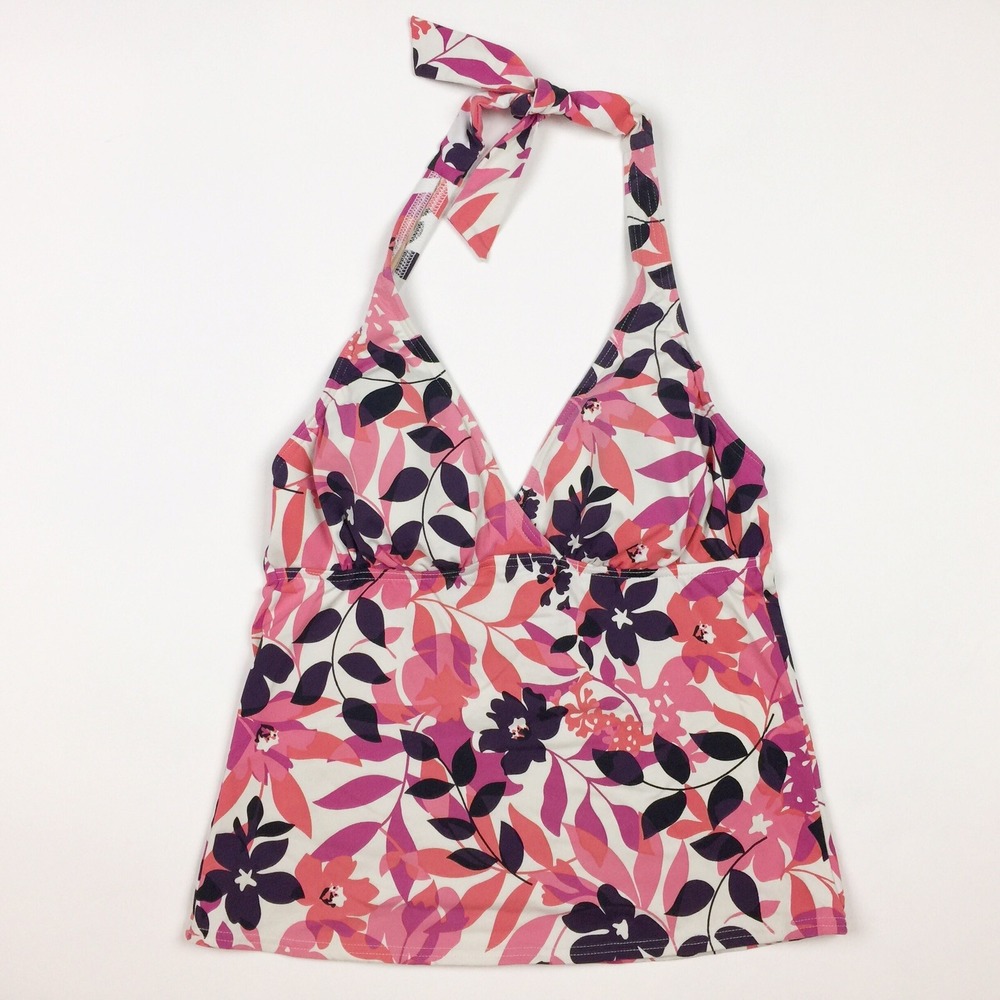 Lands End Halter Tankini Swim Top Floral Print Pink Purple White Size 2